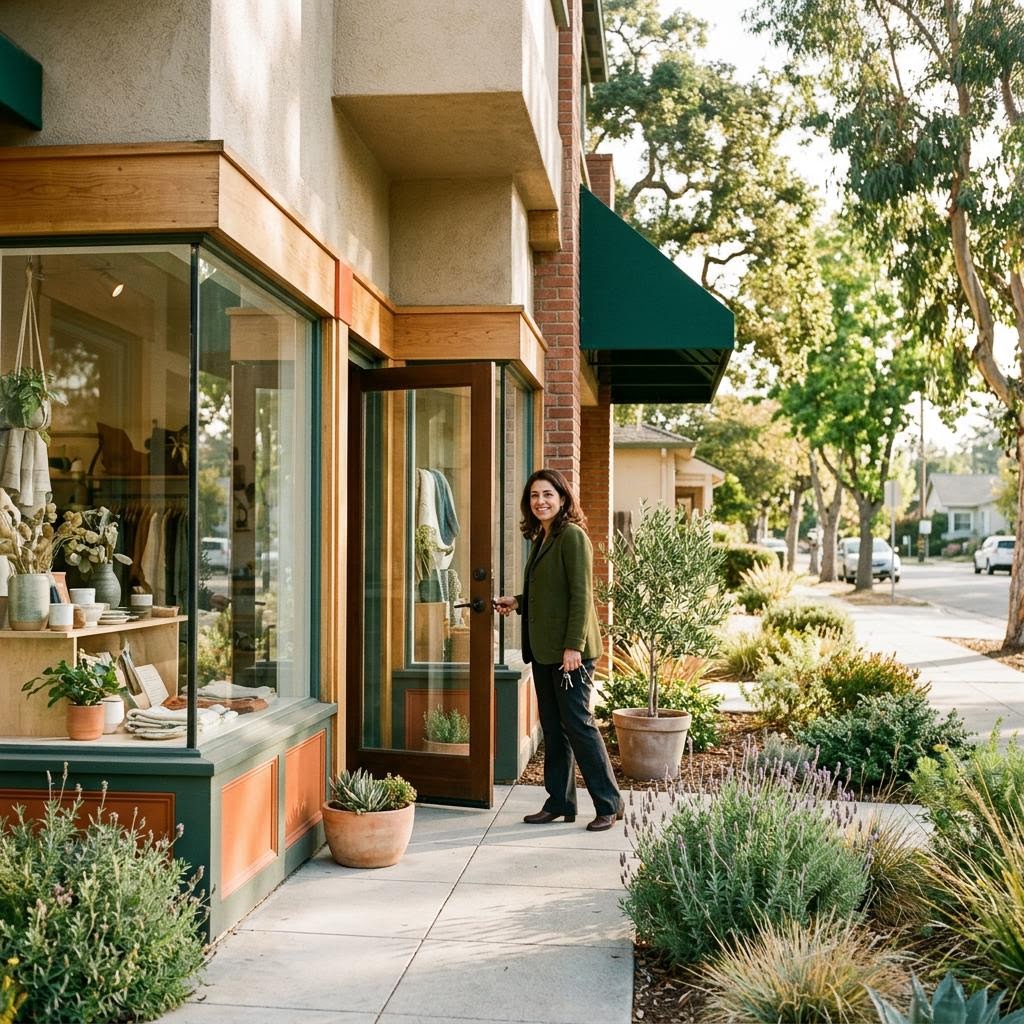Retail business owner standing outside a shop in Parktown, Milpitas, CA
