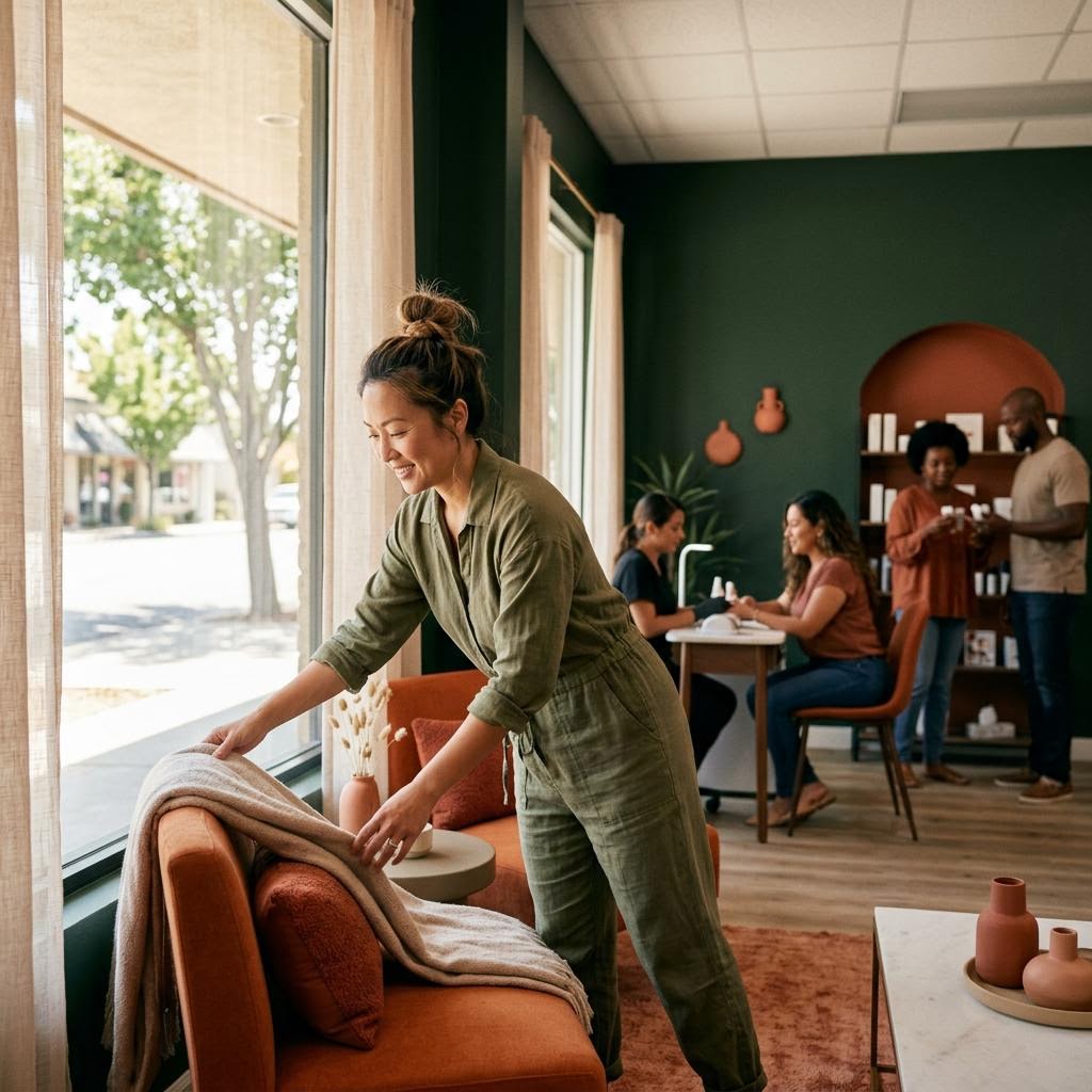 Stylist working with a client in a modern, brightly lit salon in Milpitas CA